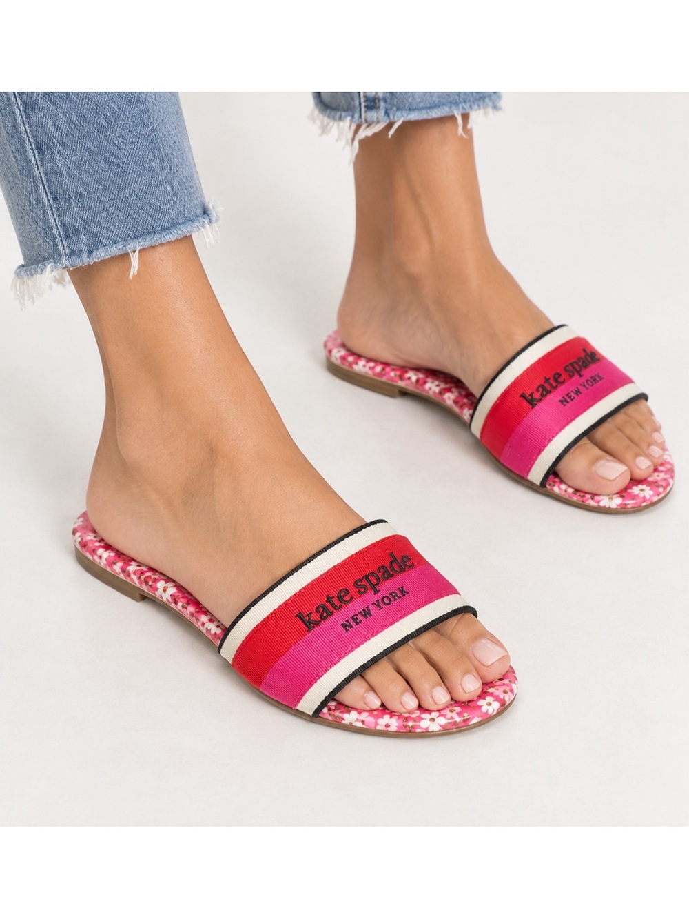 Kate Spade pink/ red floral slides NEW
